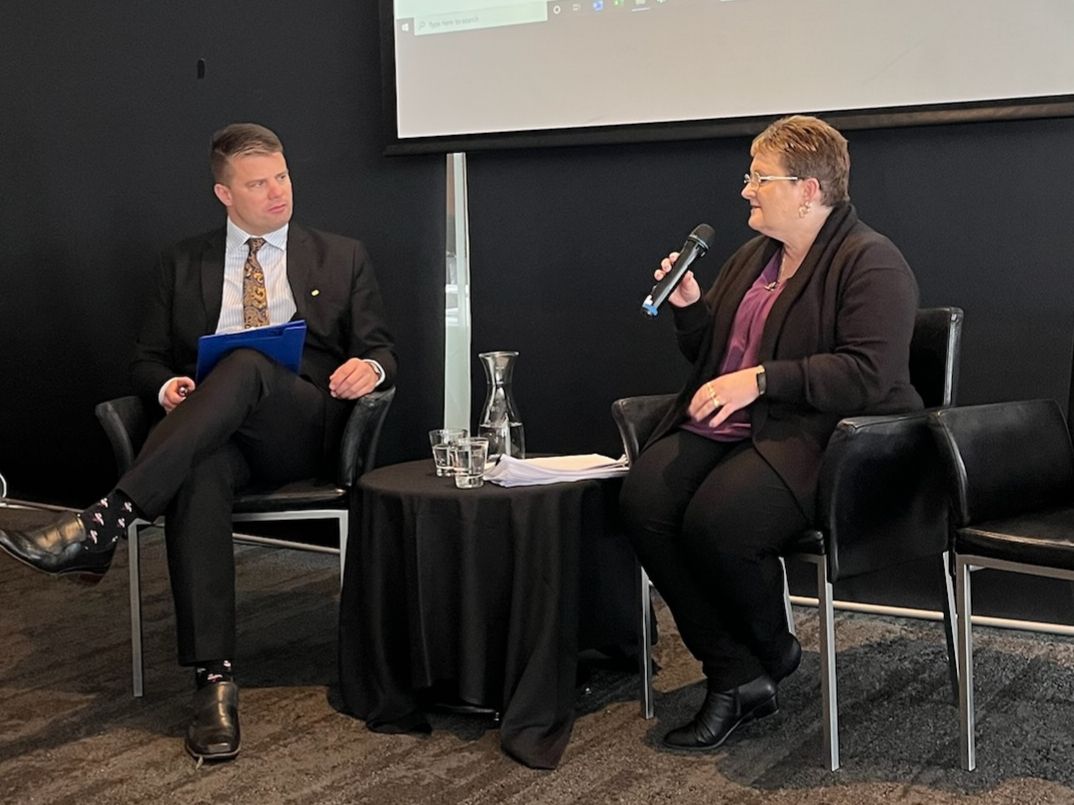 Dan Hadley interviewing Linda Sharrock